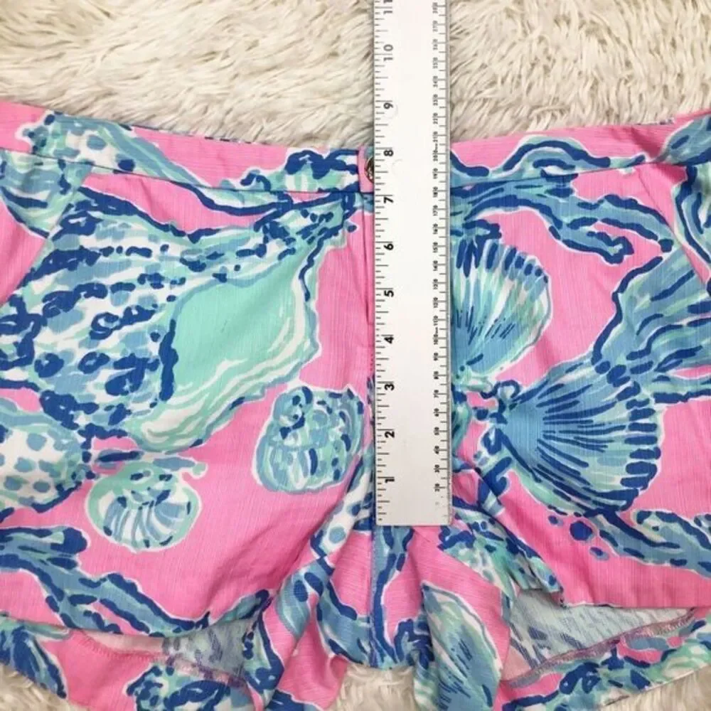 Lilly Pulitzer Adie Shorts Pink Pout Barefoot Princess Blue Shell Size 4